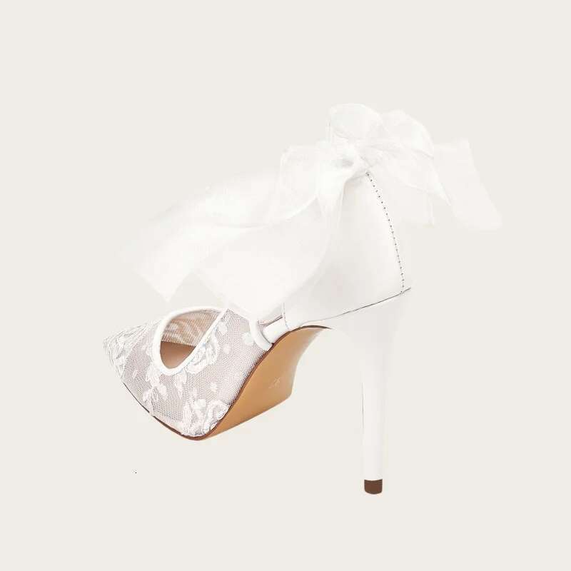 New Fashion White Lace High Pointed Bow Sexy Hollow Heels For Ladies Wedding Party Women Shoes