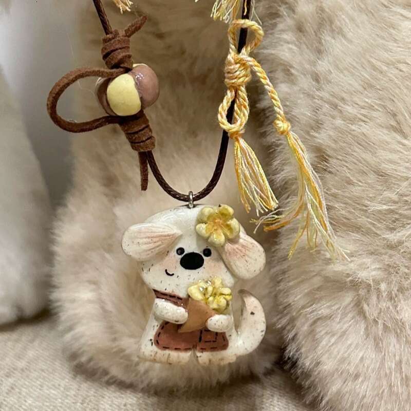 Puppy Coffee Master Braided Rope Cute Versatile Necklace Clavicle Exquisite Temperament Accessories Pendant Neck Chain
