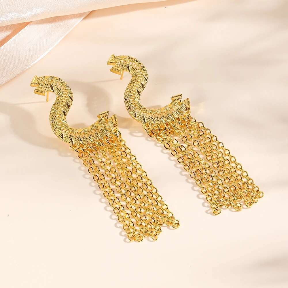 New Fashion Trendy Gold Color Alloy Chain Tassel Long Dangle Earrings For Women Party Jewelry Accessories