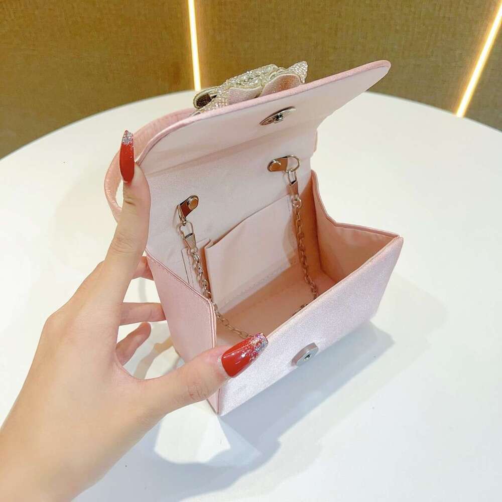 Dinner Bag French Banquet Silk Satin Small Square With High Quality Flower Mini Lipstick Change Key Handheld Crossbody Bag KQ