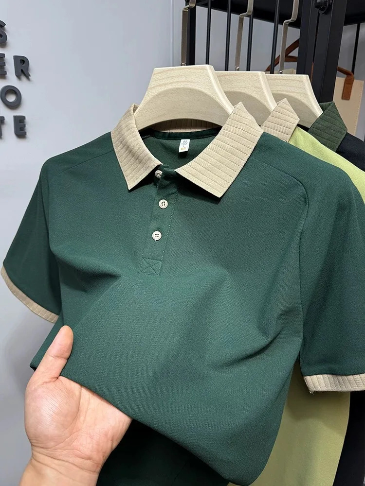 Light High end Color Collar Short sleeved Polo Shirt Summer Trend Young Korean Casual T-shirt Fashion Mens Wear 250428