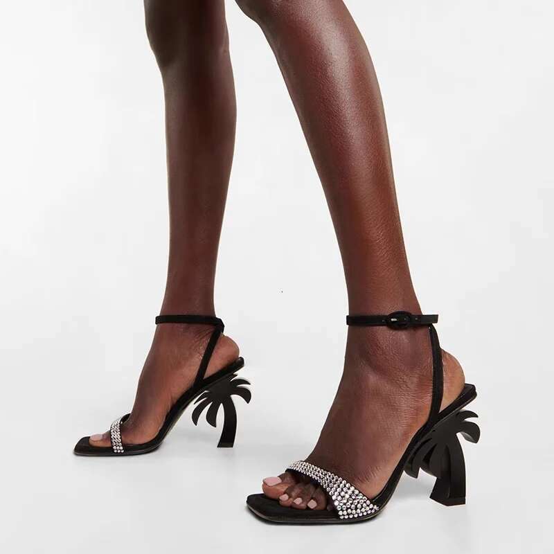 New Dia Crystal Ankle Strap High Fashionable Sandals Special Shaped Heels Open Party Women Shoes