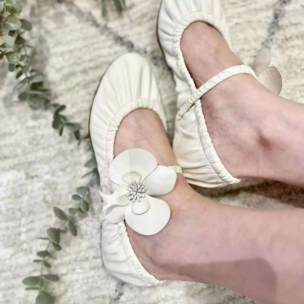 New Catwalk Flat Flower Mary Jane Elastic Band Casual Elegant Ballet Slip on Women's Shoes