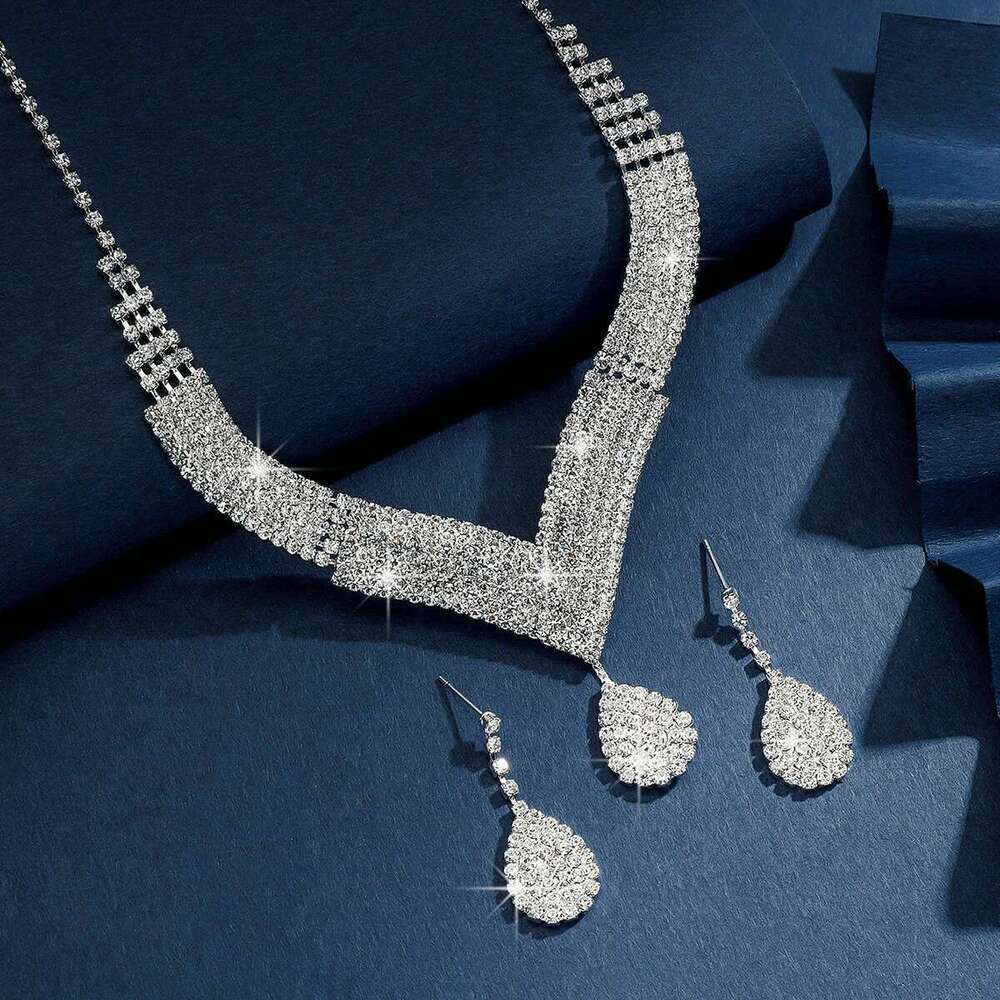 3Pc Women's Trendy Claw Chain Series Large Water Drop Earrings Necklace Jewelry Set Wedding Banquet Party Holiday Gift