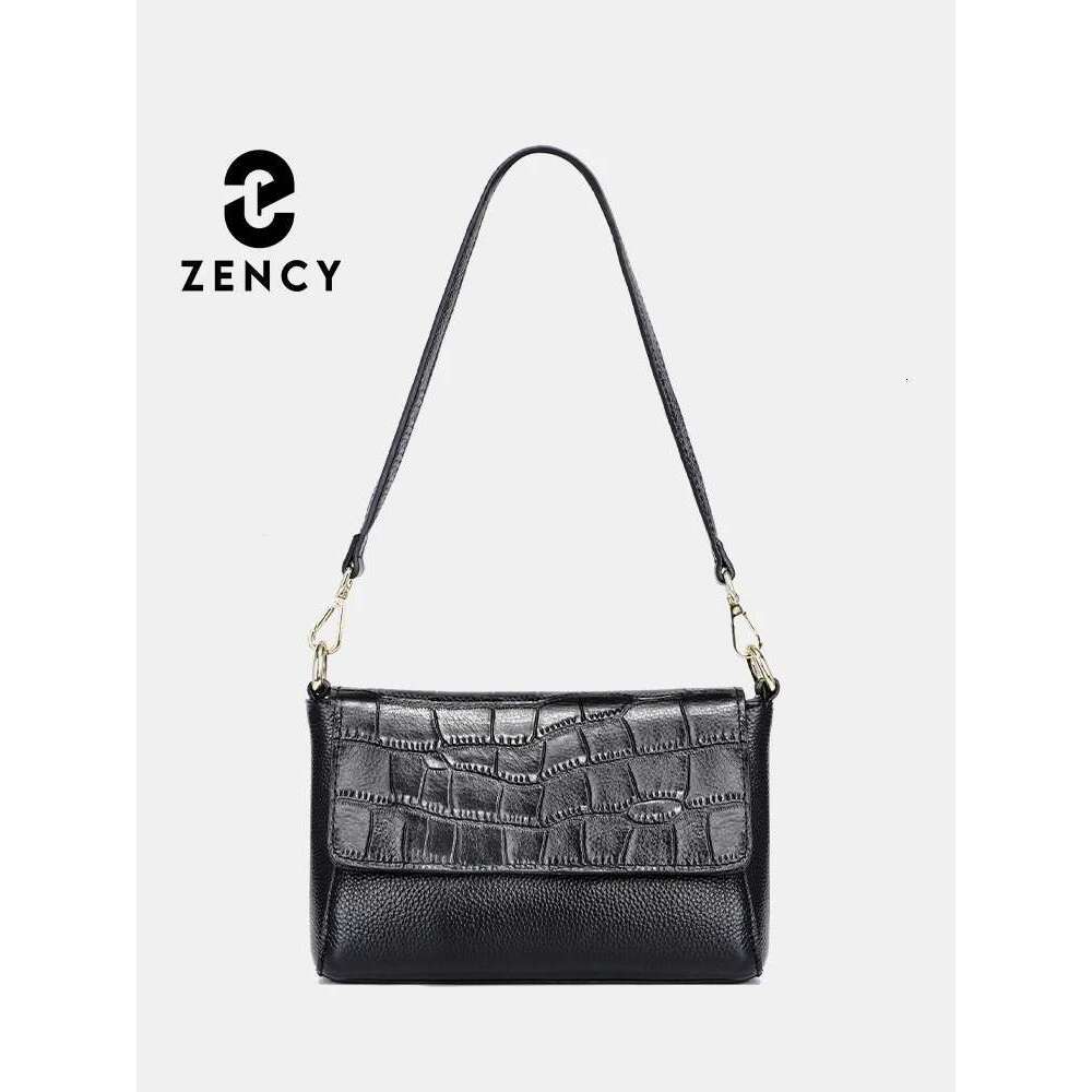 Zency Women Simple Fashion Leather Handbag Shoulder Bag Black Red Crossbody For Cell Phone Pockets Alligator Pattern Pouch Purse