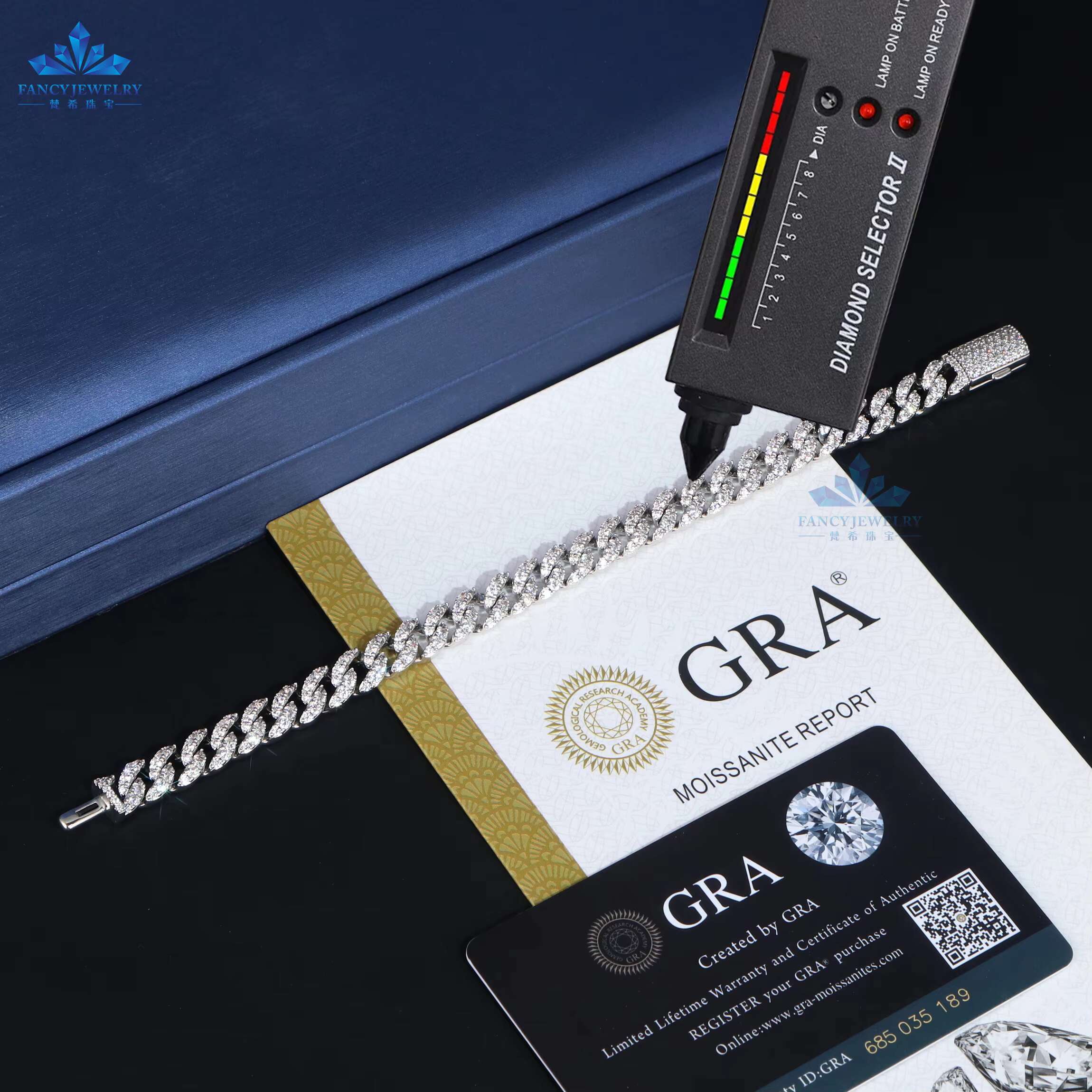 Hot Selling 925 Silver Hiphop Cuban Chain Bracelet VVS Diamond Iced Moissanite Fashionable Charm Bracelets for Men Women Ready