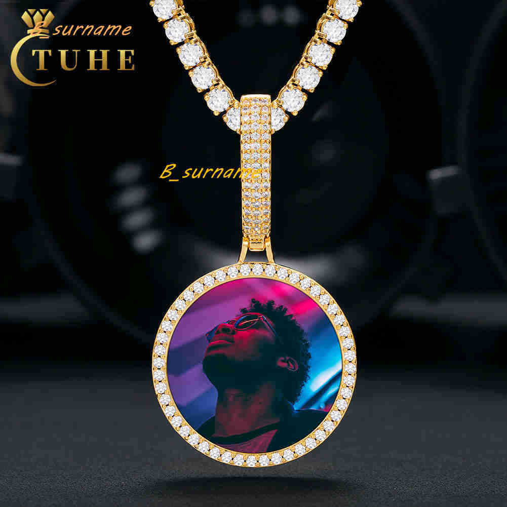 Big Clasp 35mm Custom Photo Pendant Gold Plated Brass AAAAA CZ Diamond Iced Out Picture Necklace Hip Hop Memory Jewelry