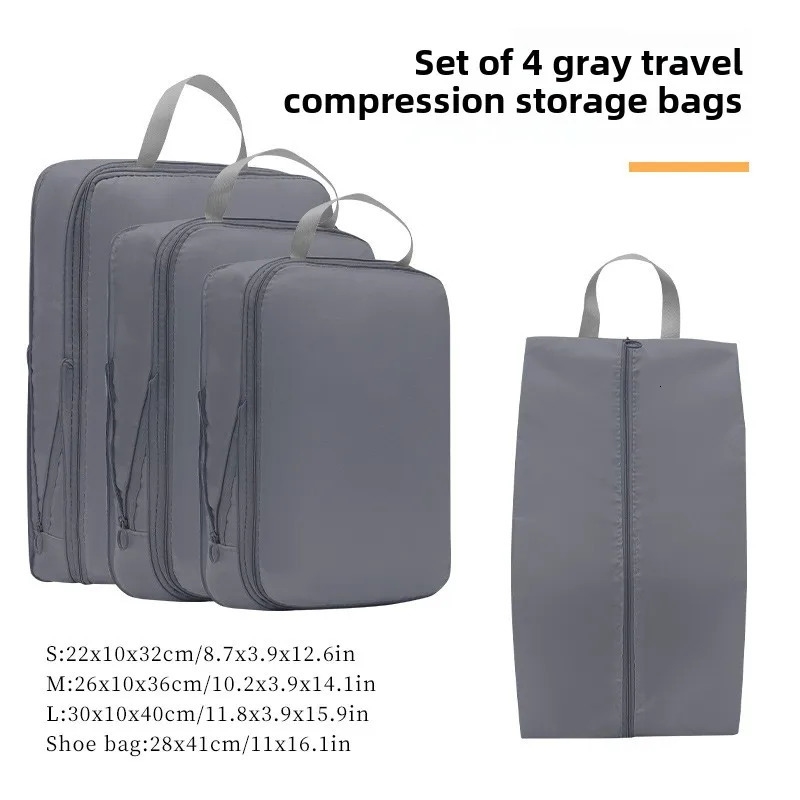 4Pcs/Set Travel Compression Packing Cubes Bag Portable Suitcase Clothes Organizers Waterproof Luggage Storage Cases Drawer Bags 250526