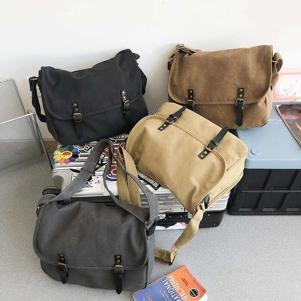 designer bag Canvas Crossbody Bag Solid Color Fashion Unisex Shoulder Totes Large Capacity Flap Buckle Tote Book Bags Handbags Girls Satchels