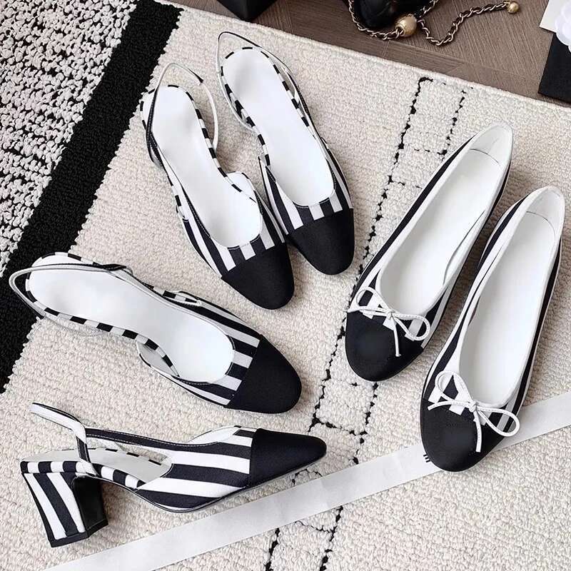 Bow Fashion Brand Designer Color Blocked High Heels Striped Sandals Thick Heel Casual Women Shoes