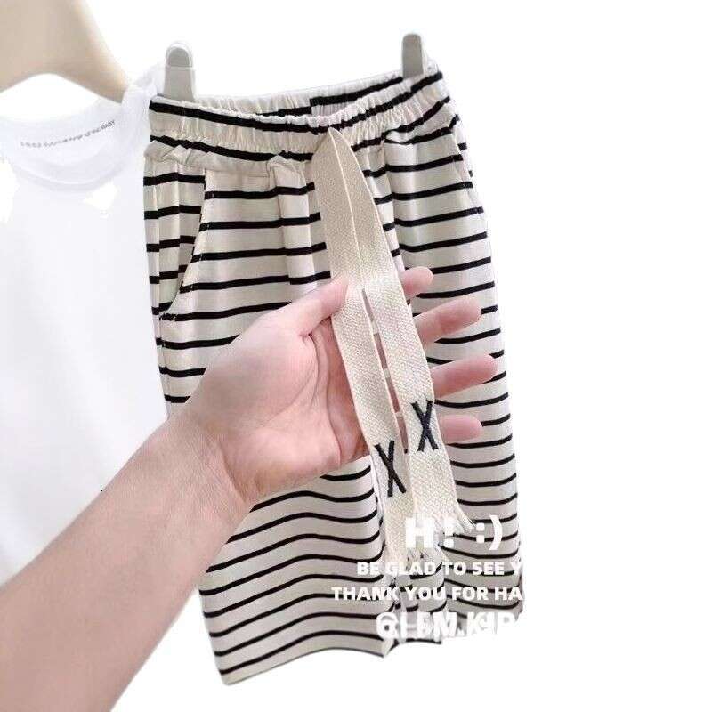 Baby Fashionable Two-Piece Summer New Item Girl Korean Version Letter Short Sleeved Striped Wide Leg Pants Casual Set