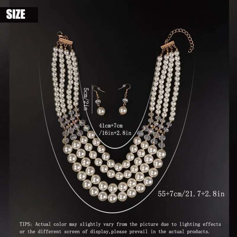 New Fashion Multi-Layer Handmade Imitation Pearl Crystal Beaded Necklace And Earring Jewelry Set For Women Party Accessories
