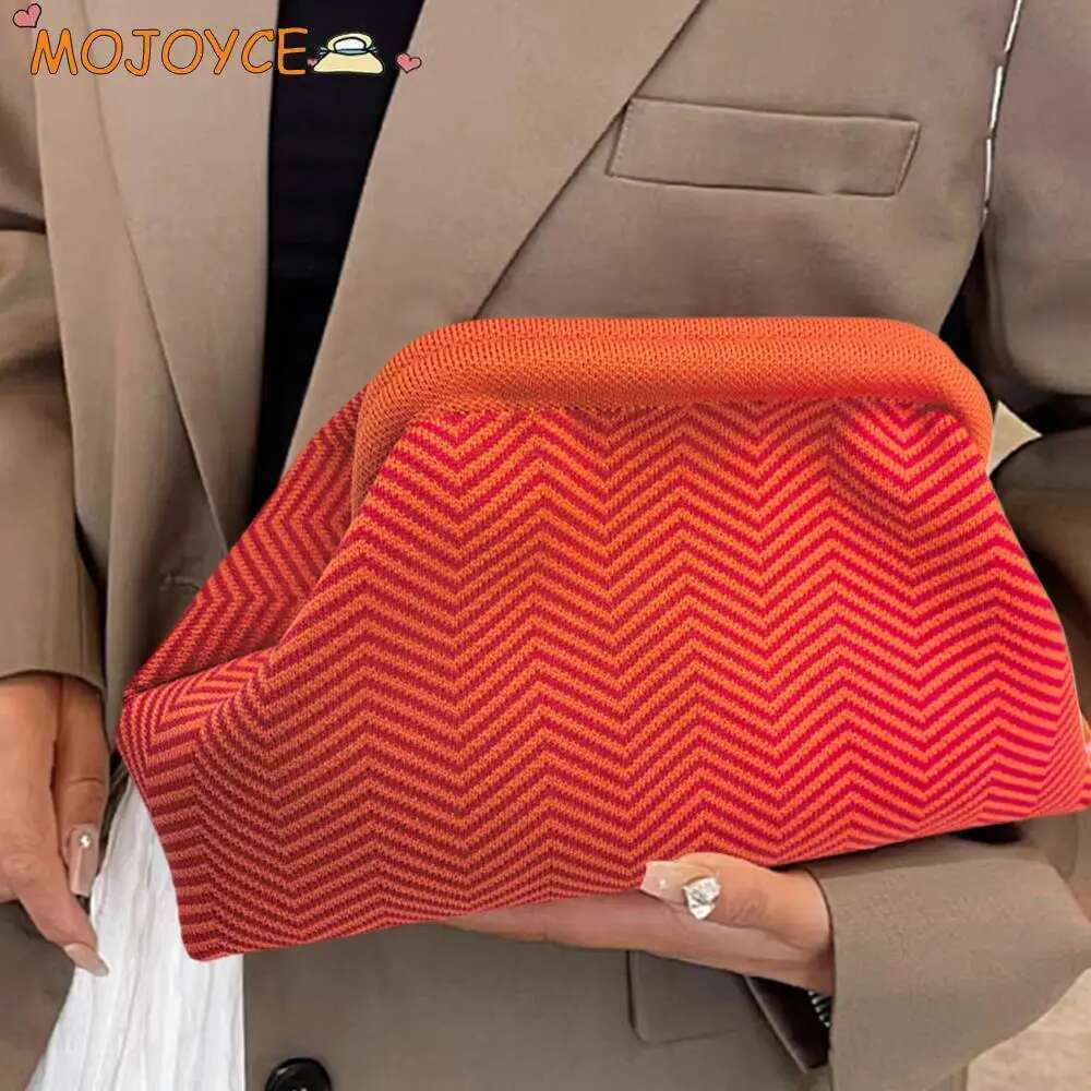 Summer Beach Clutch Striped Color Small Crochet Handbag Knitting Dumpling Purse Handmade Woven Hollow Colorblock Evening Bag