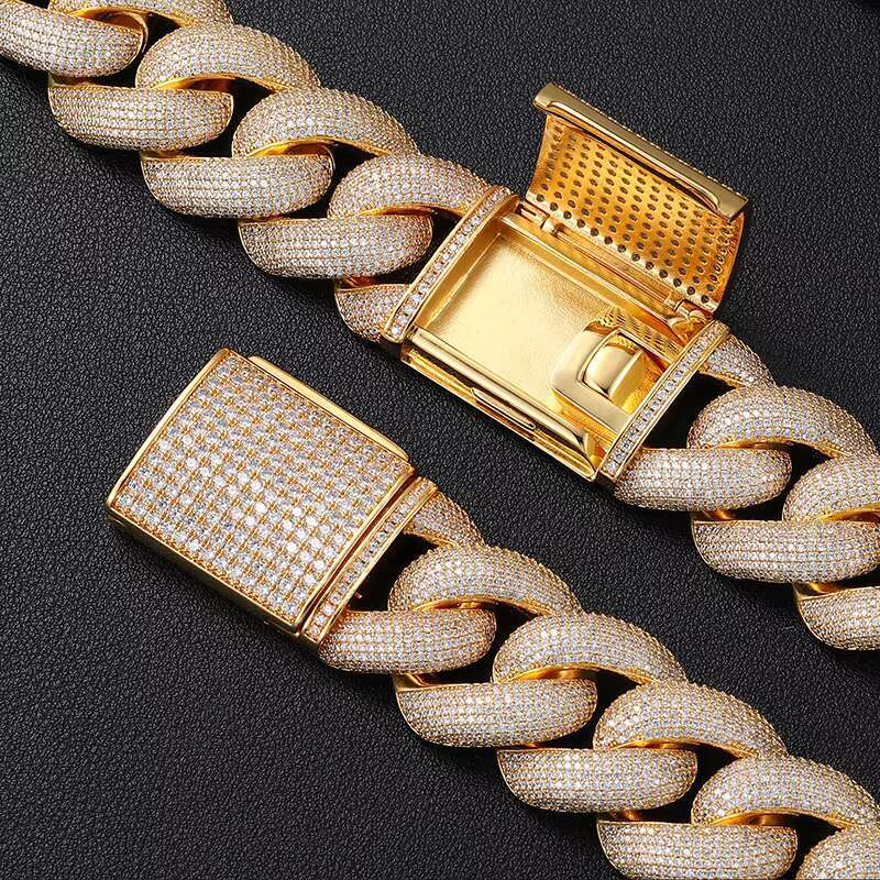 Hip Hop Jewelry 25mm Luxury 14k 18k Gold Plated Brass CZ Zircon Diamond Heavy Iced Out Miami Cuban Link Chain Necklace for Men