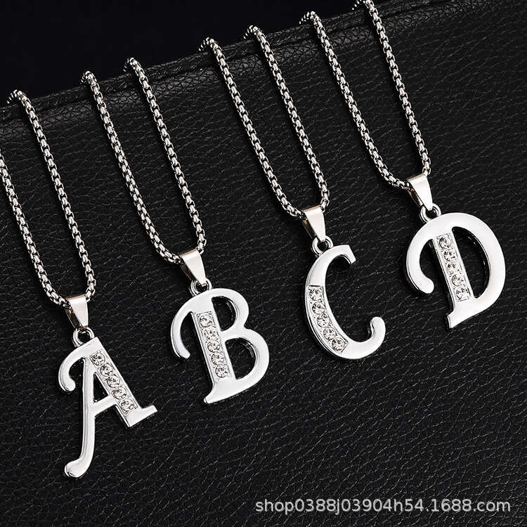2025 Spring New Collection Of 26 English Letter Necklaces Men, Popular And Creative Dia Studded Jewelry Accessories For Women