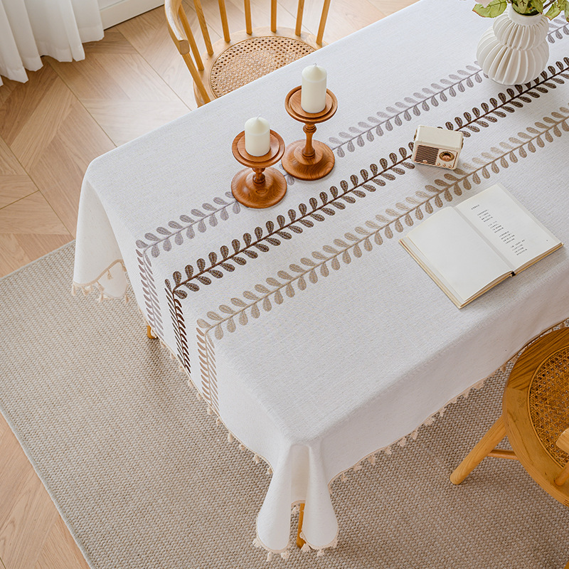 W13 Feiyang Nordic ins style embroidered tablecloth cotton and linen fabric tablecloth literary small fresh tassel coffee table cloth tablecloth