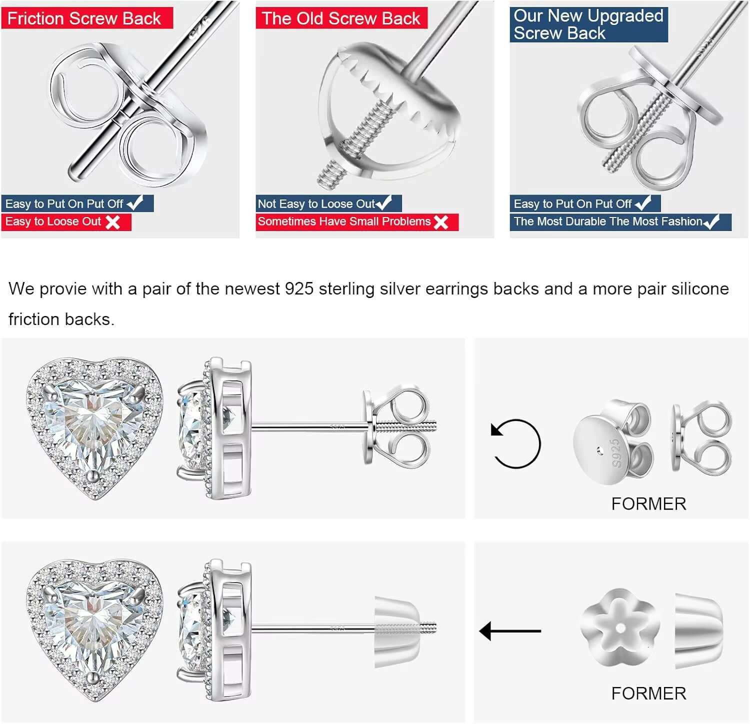 Bling Valentines Jewelry Gift Femme 925 Sterling SIlver Heart Cut VVS Moissanite Diamond Cluster Halo Stud Earrings for Women