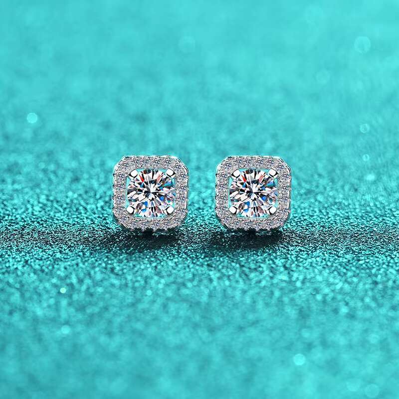 Fine Jewel Ladies Womens Moissanite Diamond Geometric Square Fashion 925 Sterling Silver S925 VVs1 Moissanite Stud Earrings