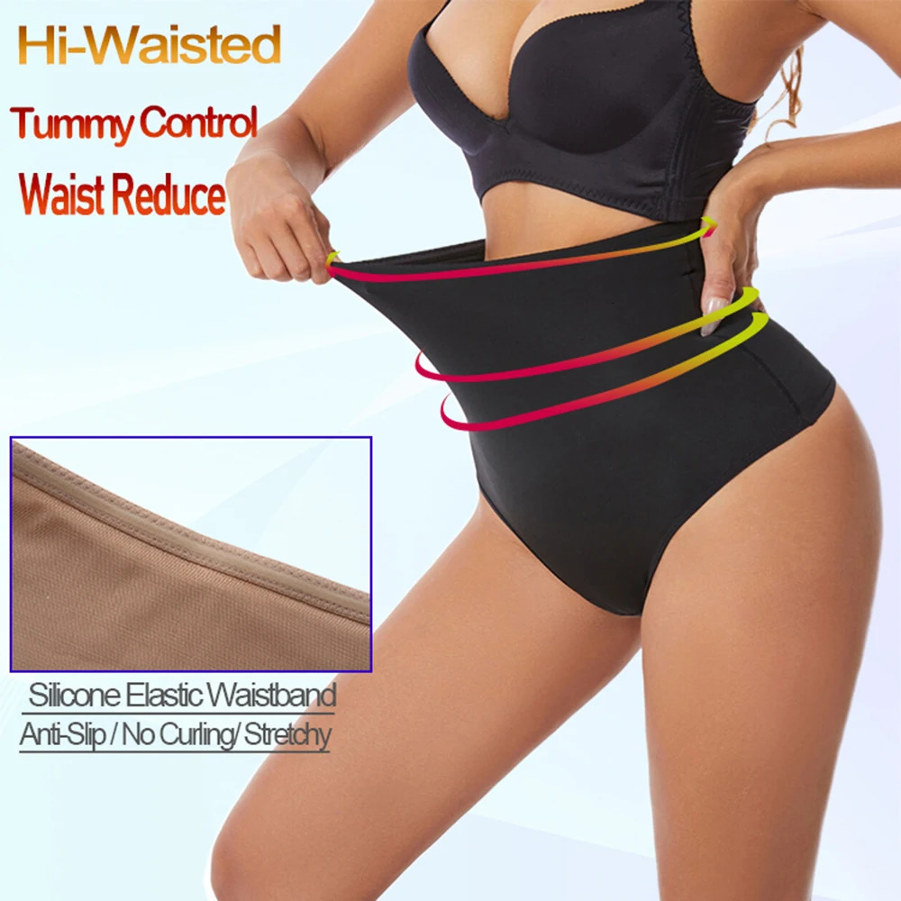 Women Thong Shapewear High Waist Body Shaper Tummy Control Stretch Black Sexy Slimming Underwear Smooth Body Nude T-Back Brief 250424