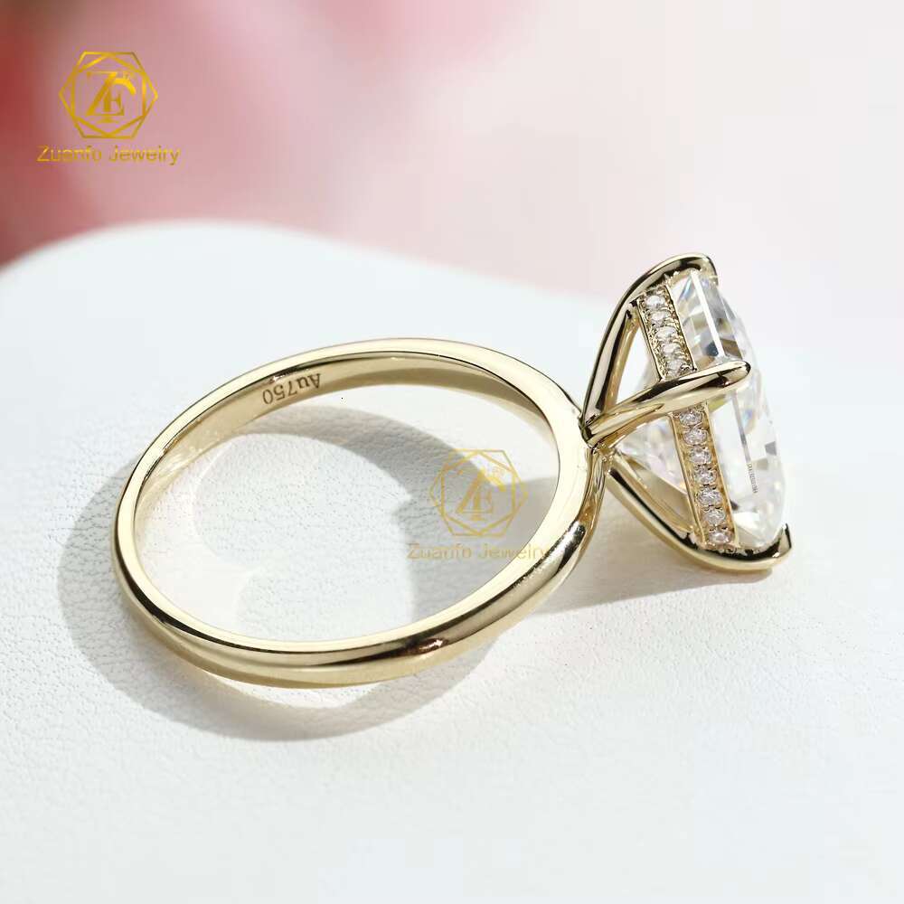 Fine Jewelry Radiant Cut Moissanite Wedding Ring with Hidden Halo Au750 18K Yellow Gold Womens Ring