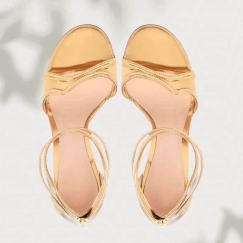 New Wave Ankle Strap Open Toe Hollow Sandals Shiny Back Zipper High Heels Fashion Show Party Women Shoes