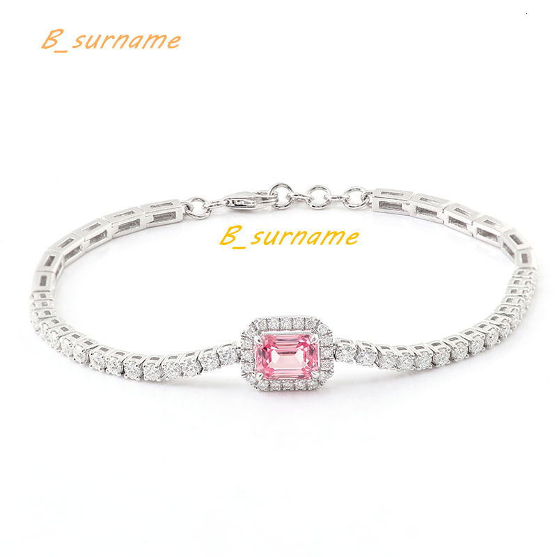 Fine Jewelry 925 Sterling Silver Moissanite Tennis Bracelet Pink Lab Sapphire Inlay With D VVS Moissanite Tennis Chain