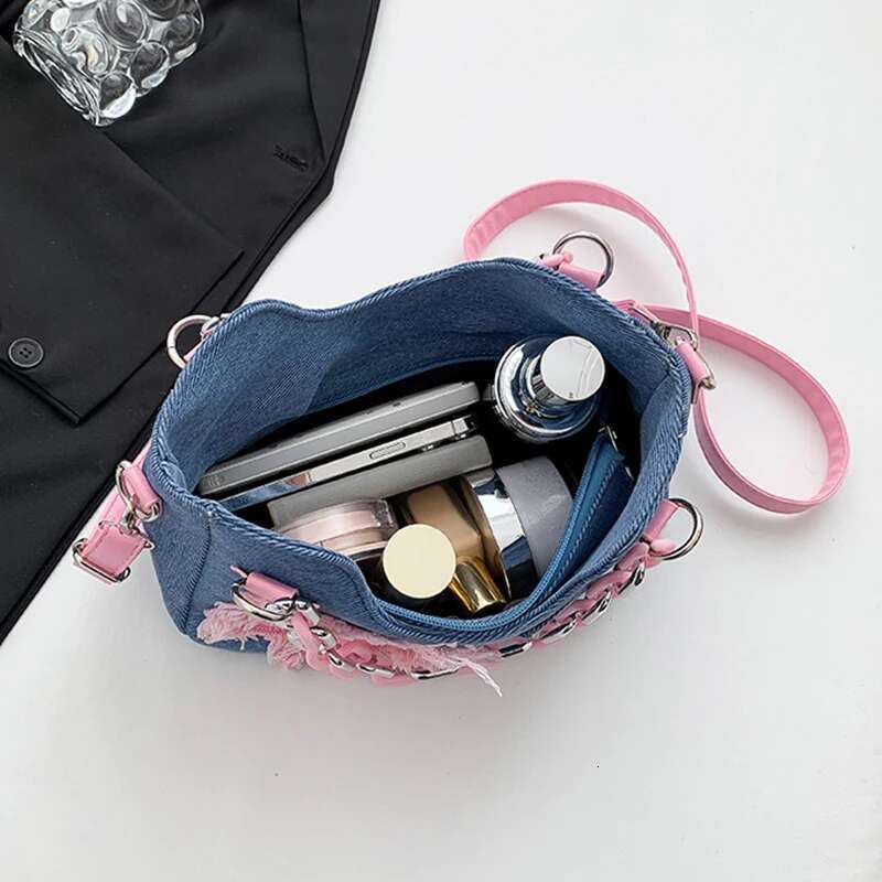 designer bag Y2K Vintage Korean Fashion Shoulder Underarm Haruku Star Tote Denim Bag Chain Ladies Bags Zip Purses Handbags Women