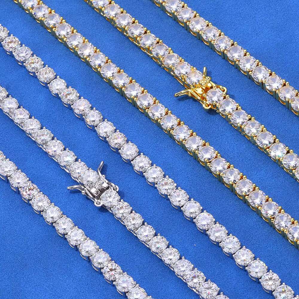 Luxury Lab Diamond Tennis Chain 925 Silver Gold Plated Iced Out 5mm VVS Moissanite Necklace Women Men Unisex Jewelry Gift