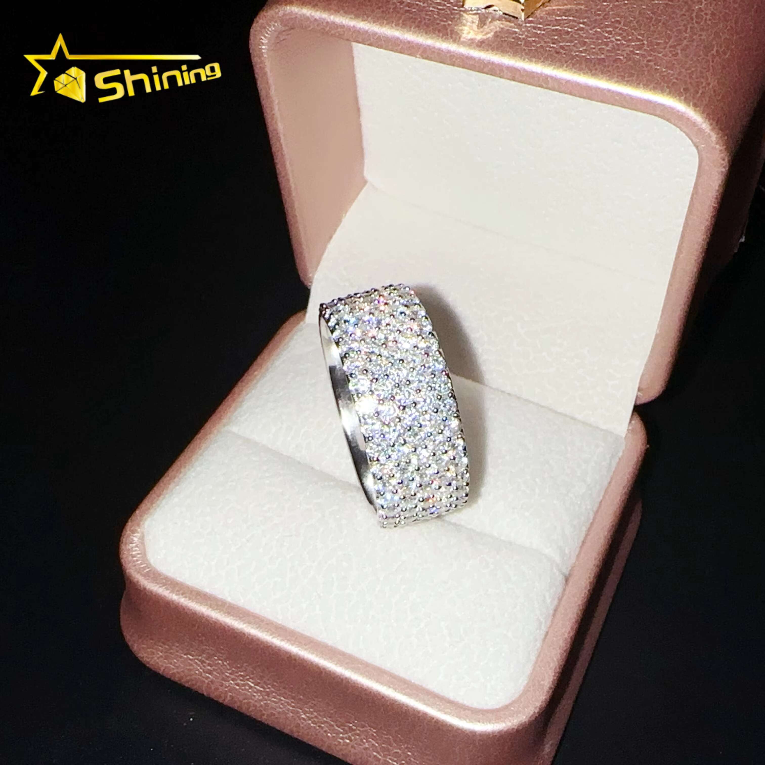 Custom Iced Out Men Moissanite Wedding Band 925 Sterling Silver 5rows 2mm Lab Diamond Engagement Rings with GRA Certificate