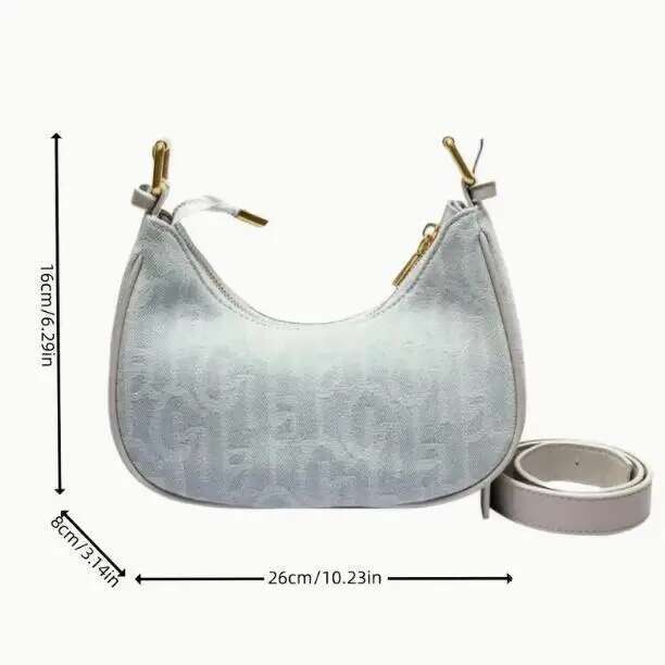 Stylish Casual Underarm Letter Embroidery Baguette Bag, Women's Everyday Shoulder Bag & Purse