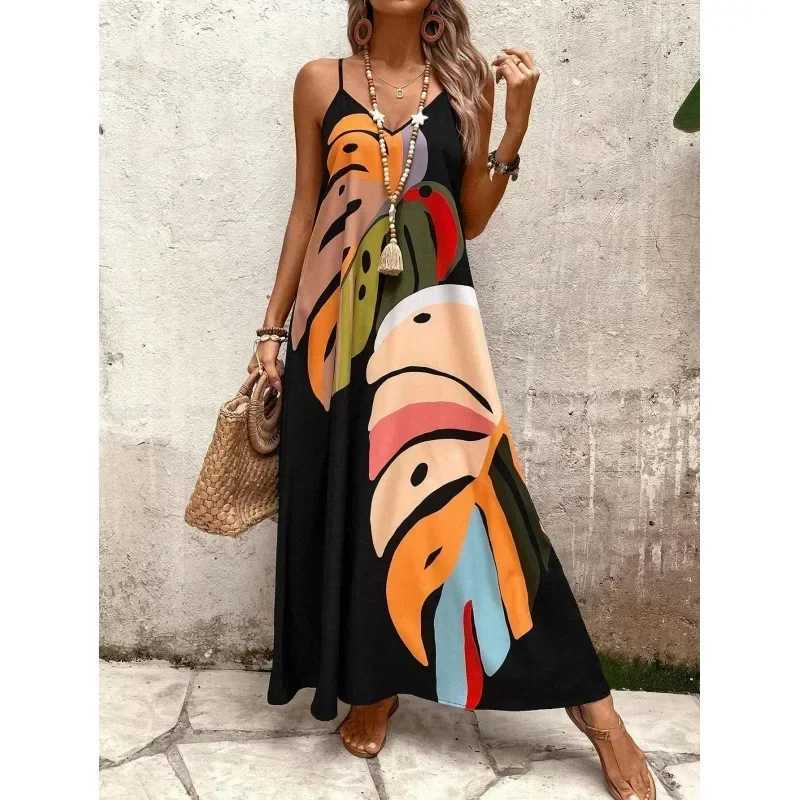 VNeck printed loose long cardigan wool sweater suitable for beach wear bikinis sun protection European and American style holiday dresses W250430