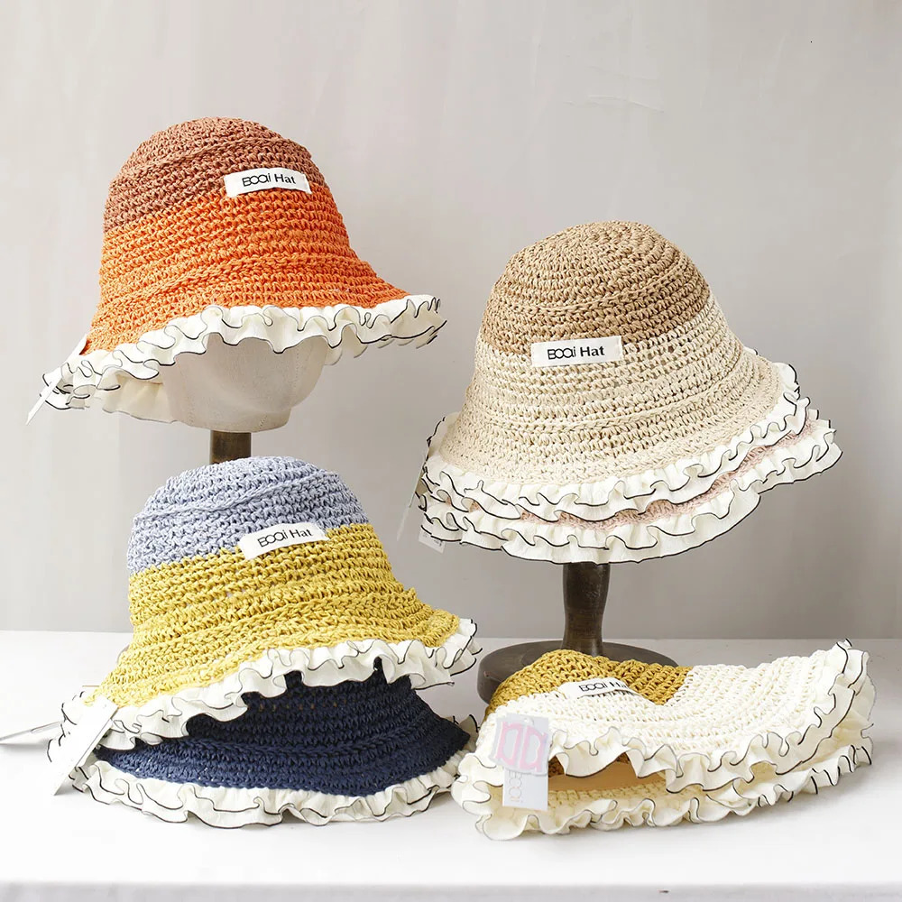Womens Sun Hat Colorful Beach Hat Womens Summer Straw Hat Foldable Chapeau Womens Beach UV Protective Hat 250430