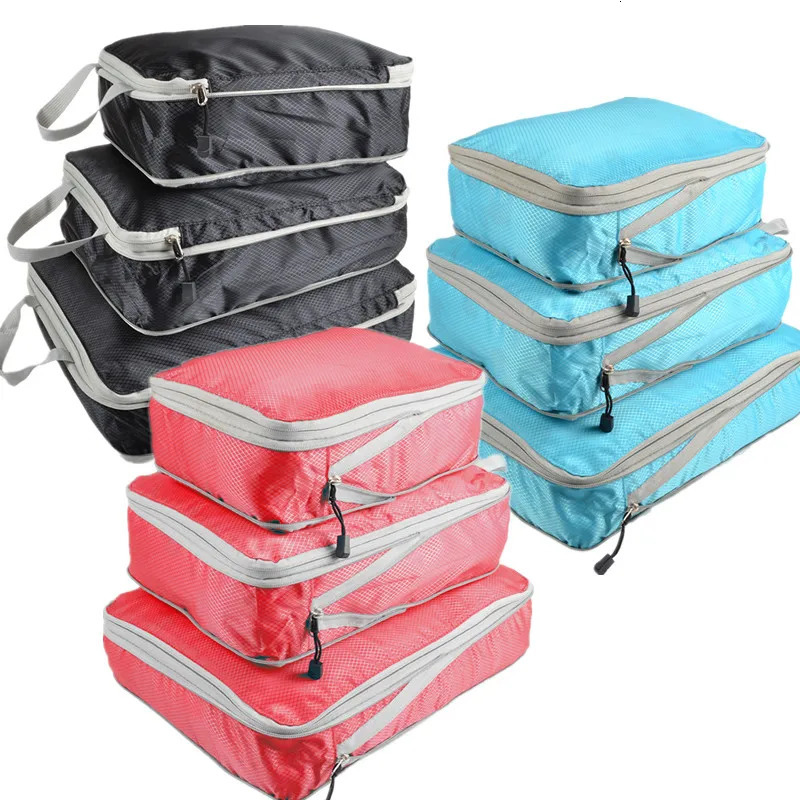 Set/3 pieces Compressible Packing Travel Storage Bag Cubes Waterproof Suitcase Nylon Portable With Handbag Luggage Organizer 250526