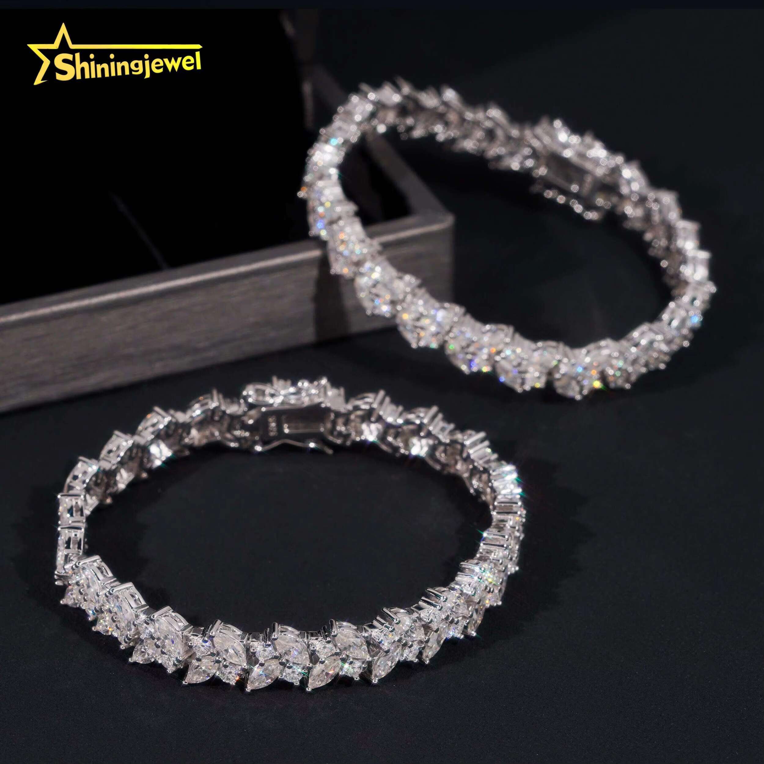 Iced Out 925 Silver Marquise Cut Moissanite Bracelet Pass Diamond Tester Women Fine Jewelry VVS Moissanite Tennis Bracelet