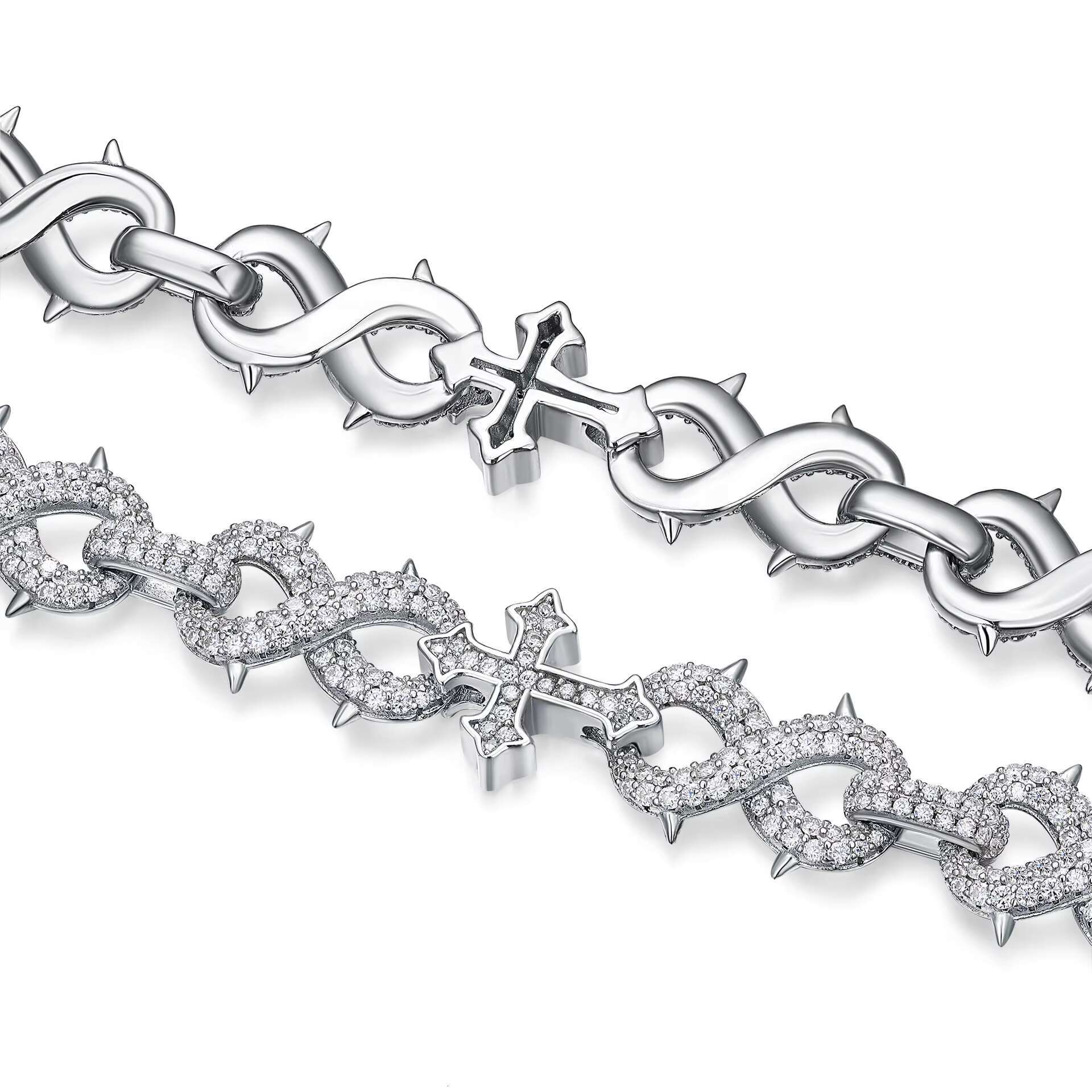 Luxury Hip Hop Jewelry 13MM Iced Out 925 Silver Gold Plated VVS D Color Infinity Link Cross Moissanie Cuban Link Bracelet