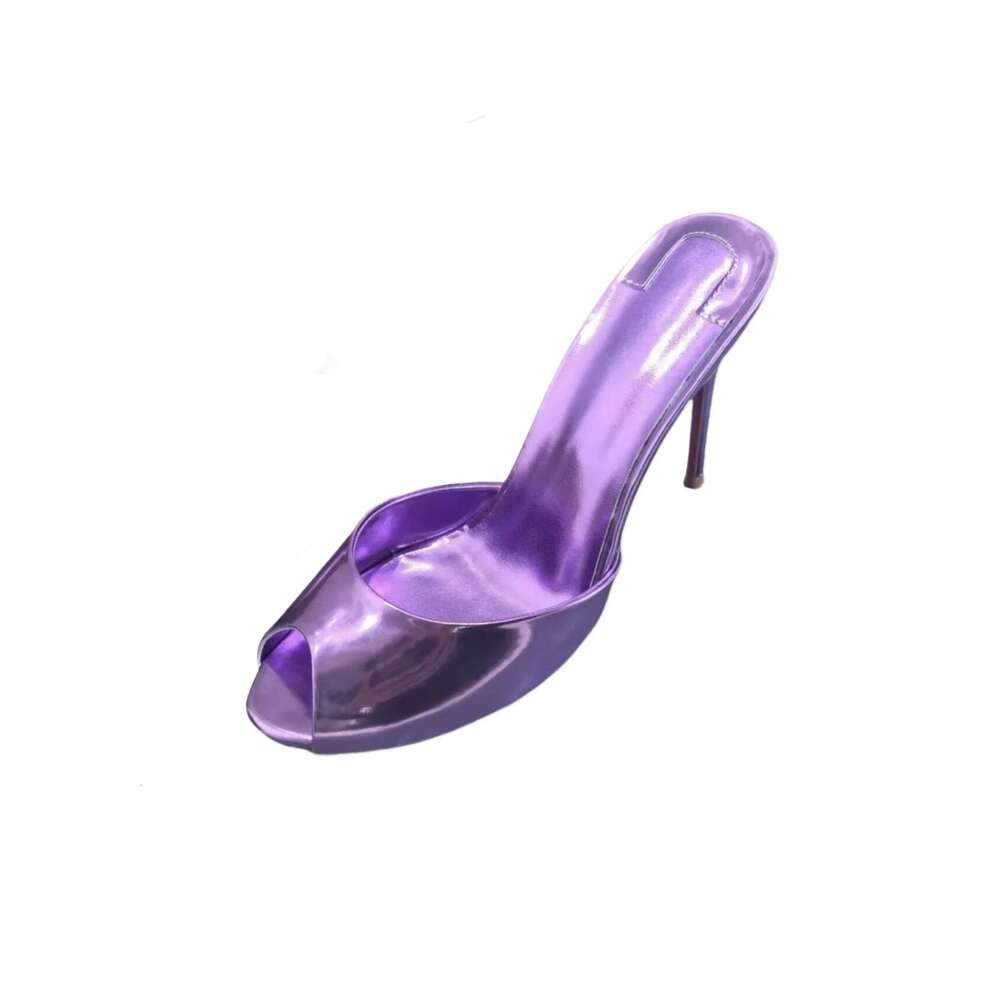 Solid Color Sandals Classic Fish Mouth Shoes Patent Leather High Heels Open Toe Fashion Women Slippers Home Mul