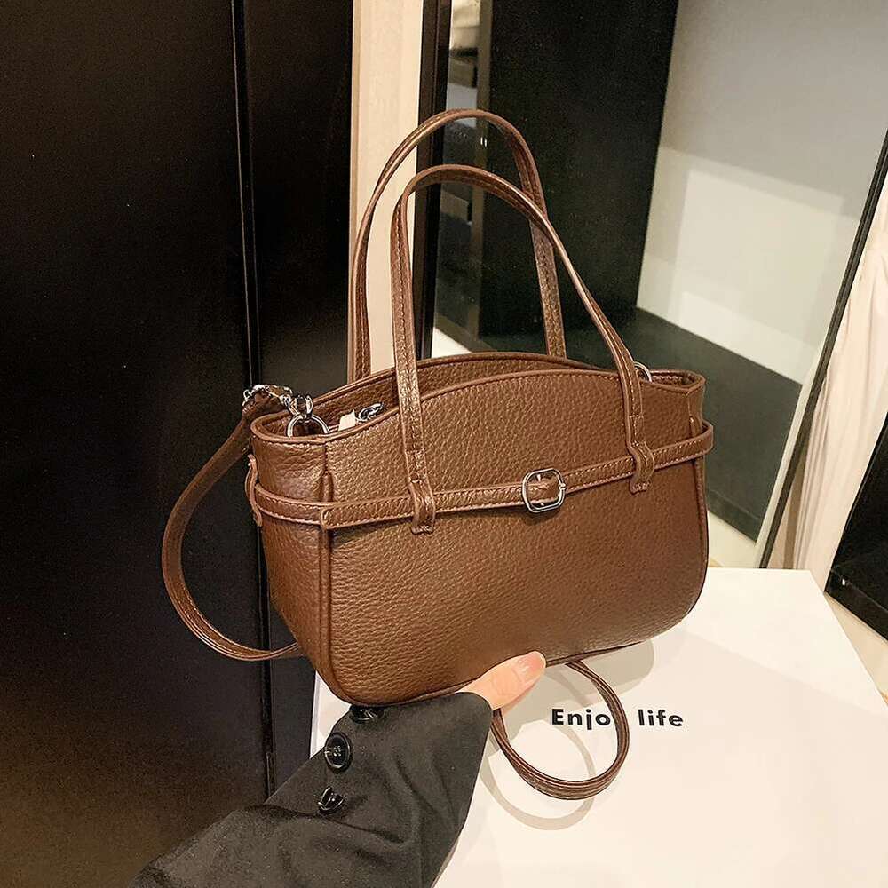 Brand Women S Designer Handbag PU Buckle Design Top Handle Large Capacity Stylish Satchel Solid Shoulder Bag Bag