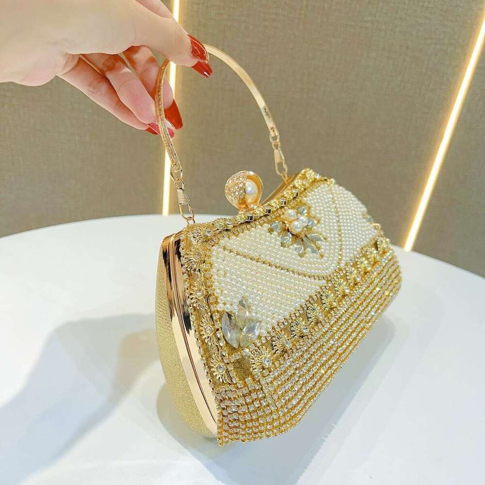 Dinner Bag New Diamond Studded Tassel Evening Dress Xiaoxiangfeng Birthday Wedding Banquet Bag Pearl Single Shoulder Crossbody Dinner Bag KQ