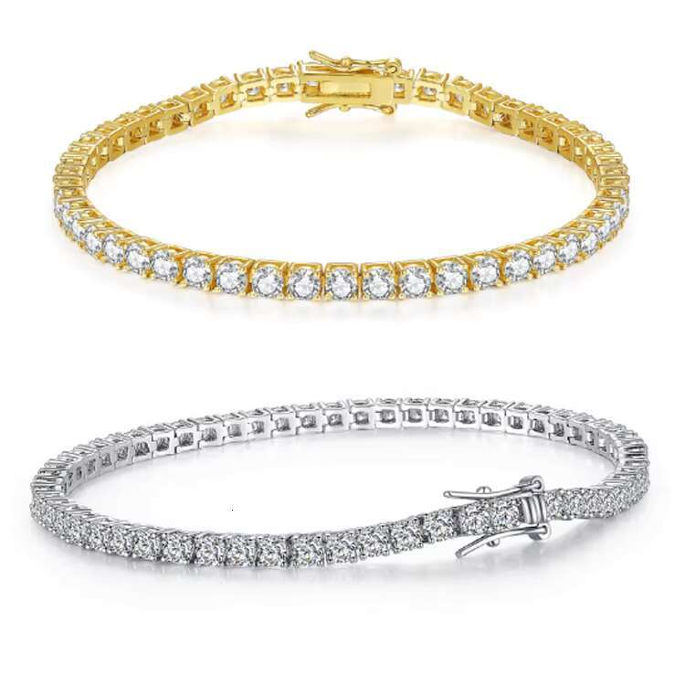 4mm CZ Rhodium Cubic Zirconia Fashion Silver Fine Bracelet Jewelry 14K 18K Gold Plated Trendy Women Tennis Zircon Chain Bracelet