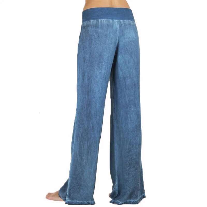 Plus Size S-5XL comfortable loose wide leg denim women's jeans Imitation elastic waist full long trousers pants