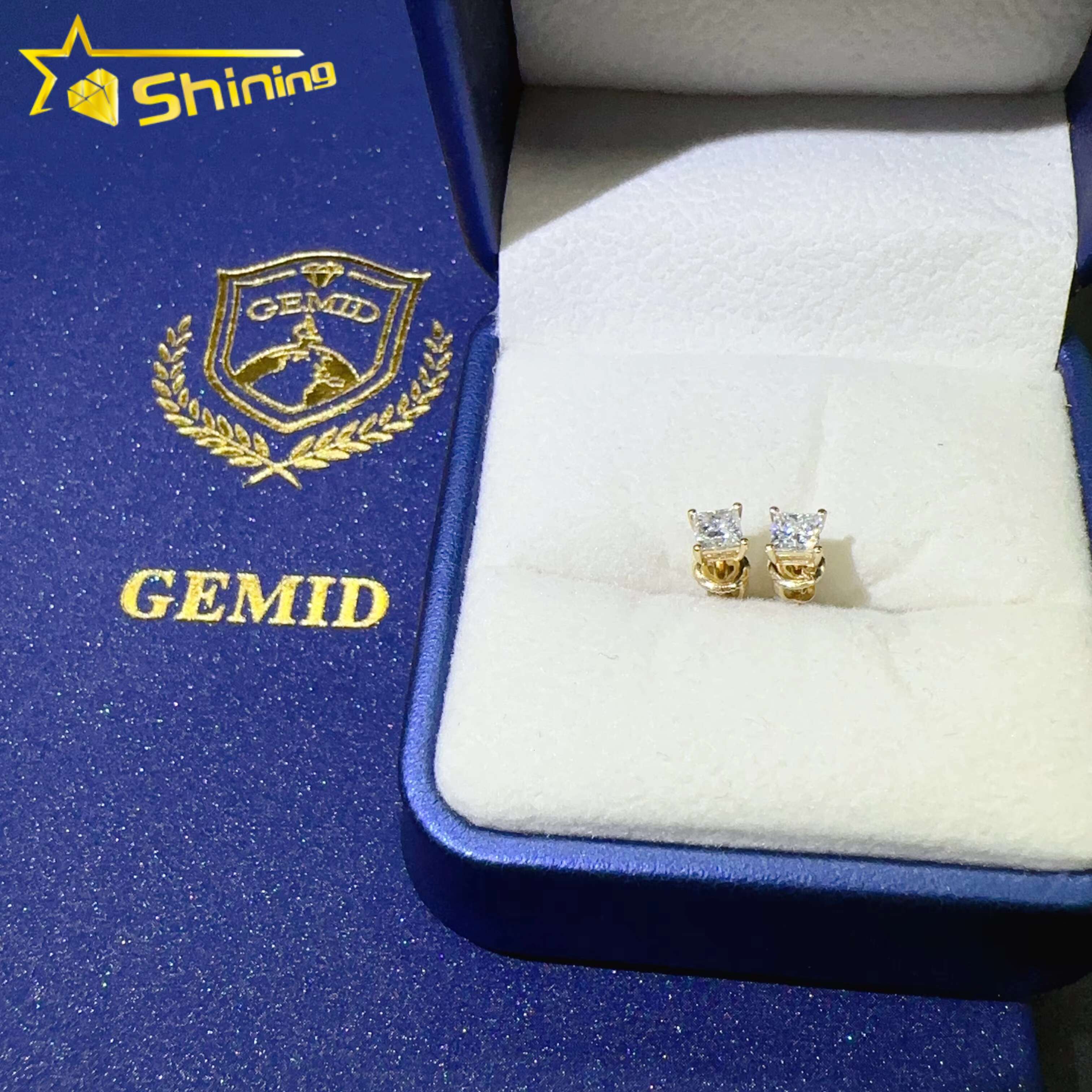 Real 14k Solid Gold Screw Back Earrings D Color Full Sizes Princess Cut Gold Moissanite Stud Earrings Luxury Jewelry