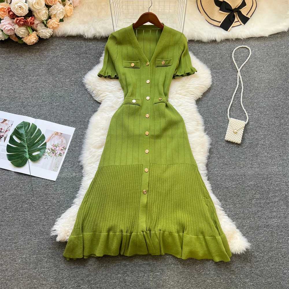 YuooMuoo brand fashionable womens summer knitted long dress elegant French single sweat wicking dress womens office vest W250430