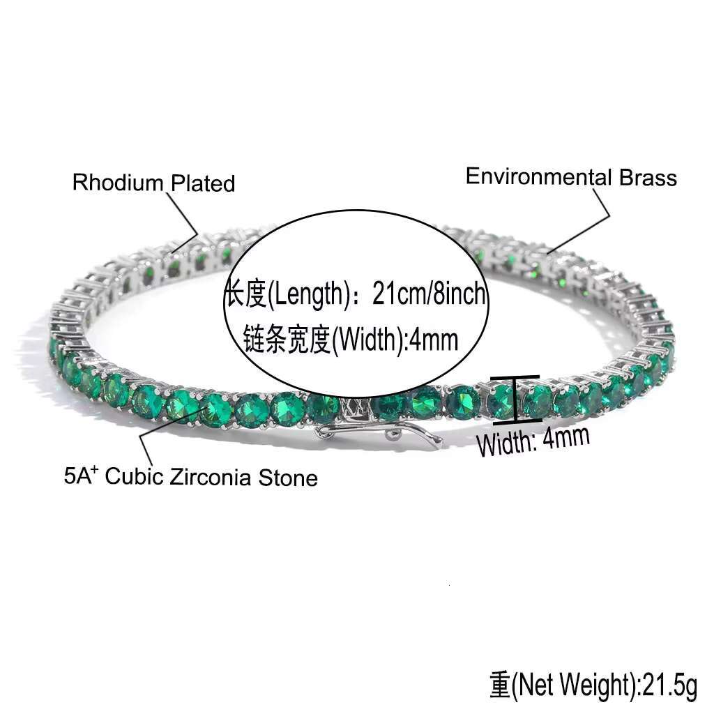4mm Green CZ Tennis Chain Iced Out Round Cubic Zirconia Necklace Hip Hop Jewelry for Women Men