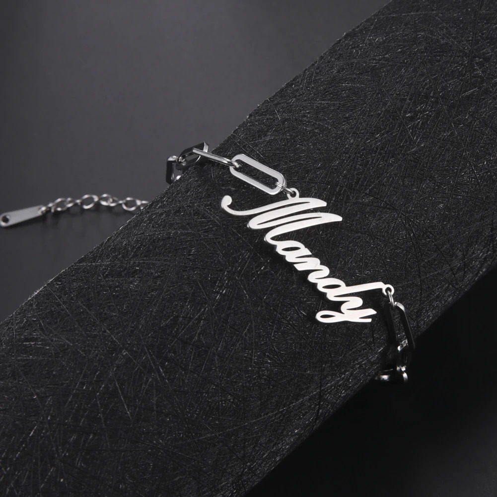 Sipuris Customized Name Bracelet Personalized Stainless Steel Rectangular Chain Letter Bracelet Unique Jewelry Family Gifts 250430