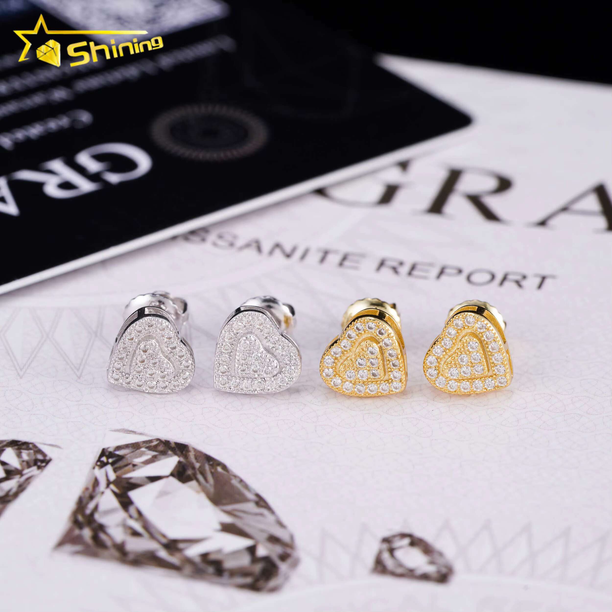 Dropshipping GRA Moissanite Earring S925 14K Gold Plated Heart Shape Stud Screw Back Hot Sale Fashion Earring Jewelry