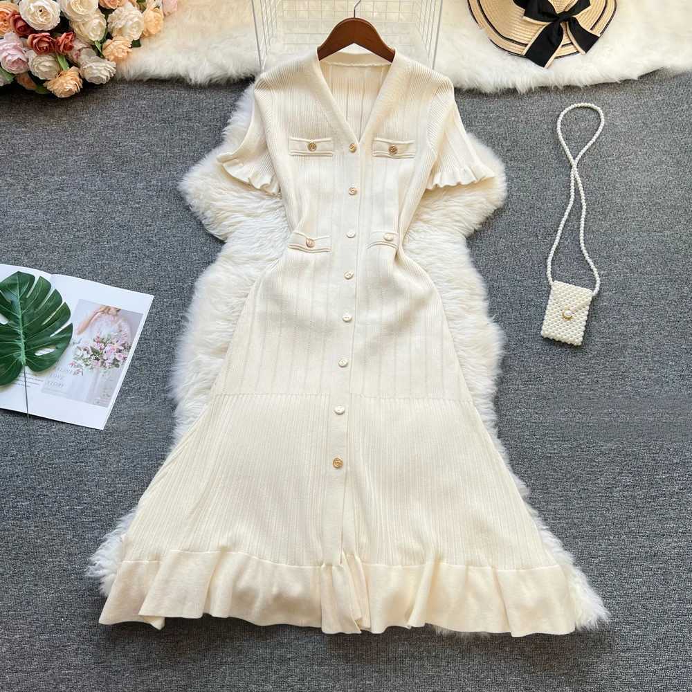 YuooMuoo brand fashionable womens summer knitted long dress elegant French single sweat wicking dress womens office vest W250430