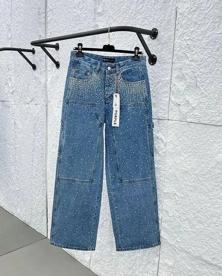 Gothic mens rhinestone sequin jeans Y2K clothing Harajuku hiphop fashion retro luggage low waist wide leg Trousers 250428