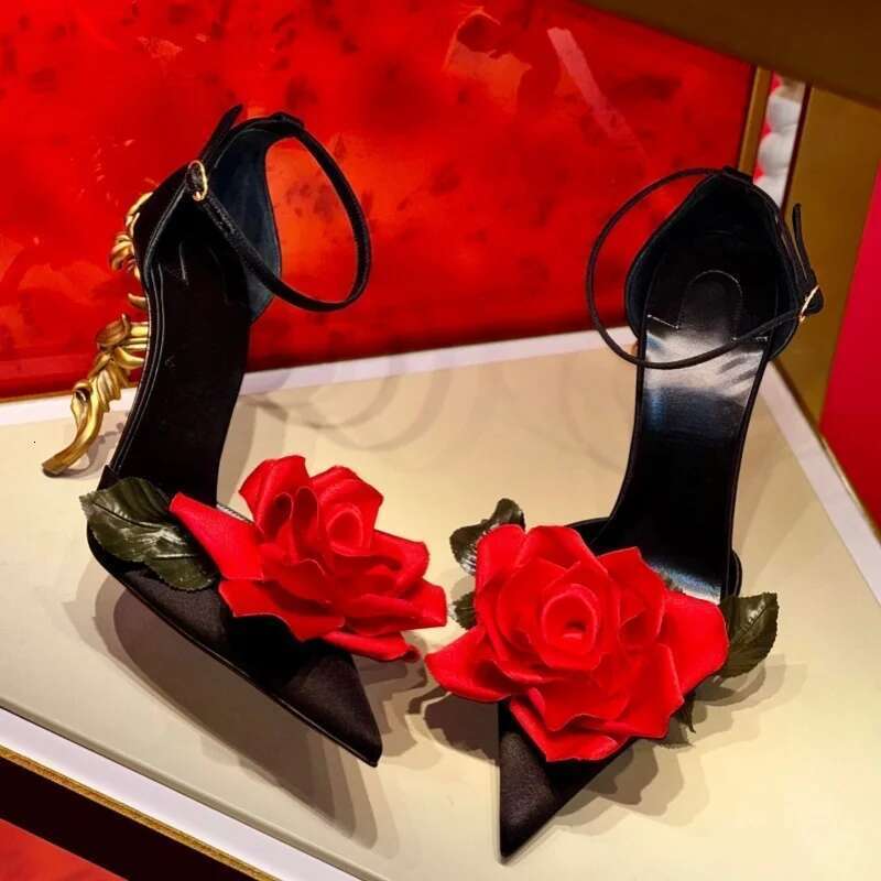 Flowers Metal Special Shaped Women High Heels Ankle Strap Sandals Fashion Women's Party Banquet Shallow Shoes Wom