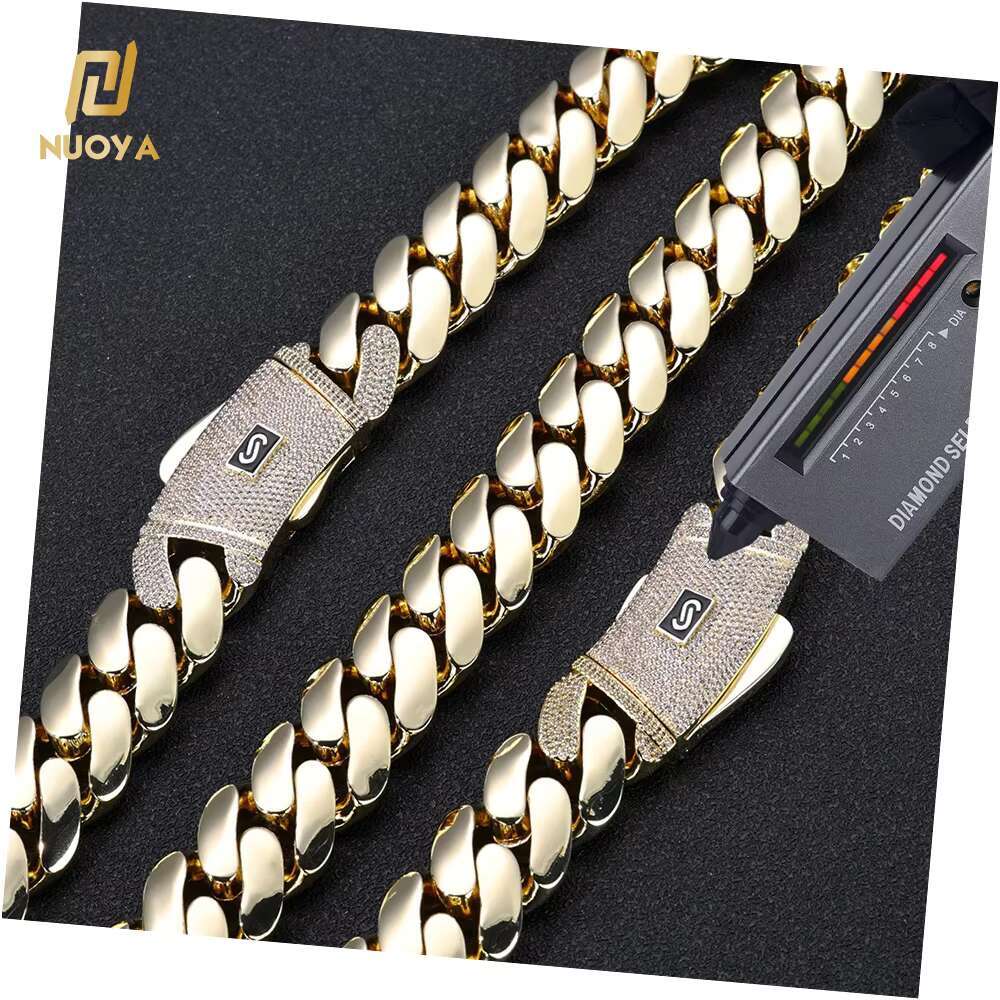 NUOYA Luxury Monaco Style Cuban Link Chain 925 Silver Smooth Cuban Bracelet Iced Out VVS Moissanite Cuban Bracelet Fine Jewelry
