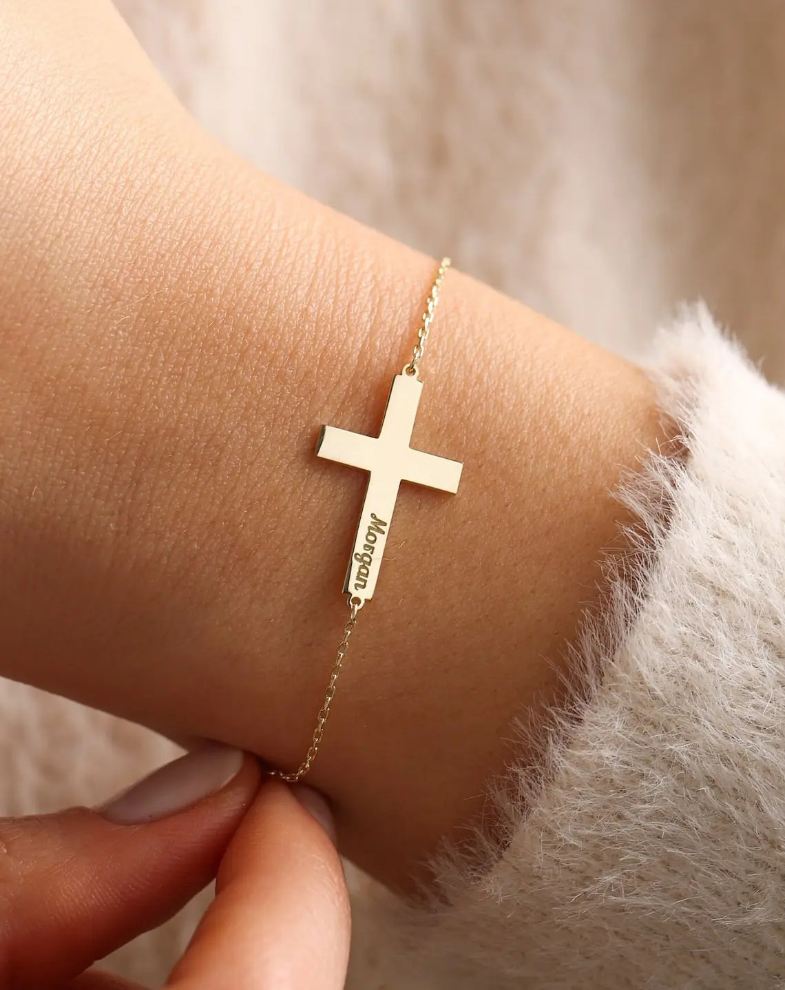 Personalized Cross Bracelet Women Silver Christian Bracelet Customized Stainless Steel Engraved Bracelet Baptism Guest Gifts 250430